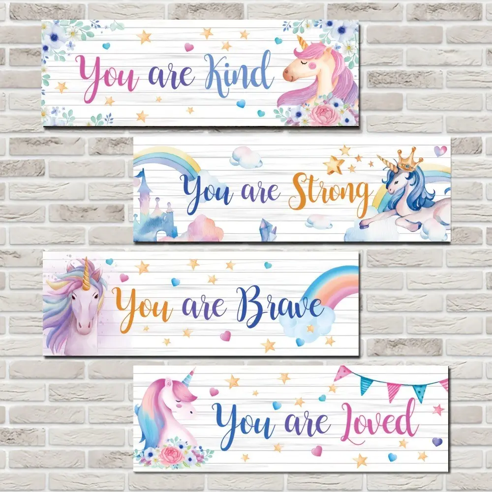Wooden Unicorn Bedroom Decor Set, Rainbow Unicorn Wall Art, Hanging Wall Art, Aesthetic Wall Decor, Home Wall Decor, 11.8x3.9 Inches, Inspirational Quotes, Game Room/living Room Decoration