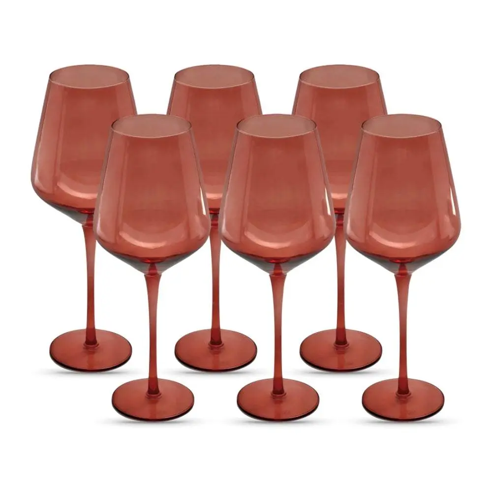Set of 6 Dark Rose Color Wine Glasses from Saludi Glassware