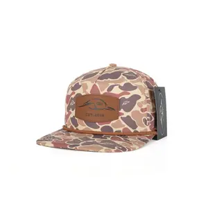 Leather Patch Brown Old School Camo Vintage Rope Old School Hat