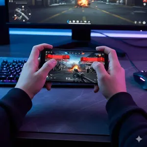 Upgrade Mobile Gaming: Dual Joystick Controller Grip Set, Customizable Button Mapping, L/R Triggers, Non-Slip & Portable Design for PUBG Mobile, Call of Duty & More. 2-Pack.