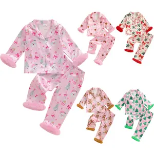 REDWOON Toddler Baby Girls Christmas Satin Silk Pajamas Button Down 2 Piece Pajama Set Big Kids Teen Girls Pjs Nightgown Outfits