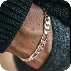 1/3 inch(8mm) White  Figaro Chain Bracelets for Men,Luxury Mens Bracelet,High-end  Chain Bracelets for Women, Durable Stacking Bracelet  for Boyfriend,Dad,Grilfriend 7.5-9IN