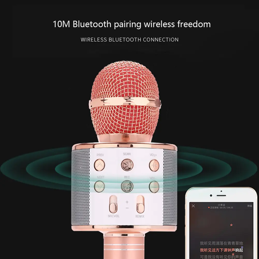 LED Wireless Bluetooth Handheld Microphone for Kids Singing Karaoke KTV Colorful Light Eliminate Music Original Sound Speaker