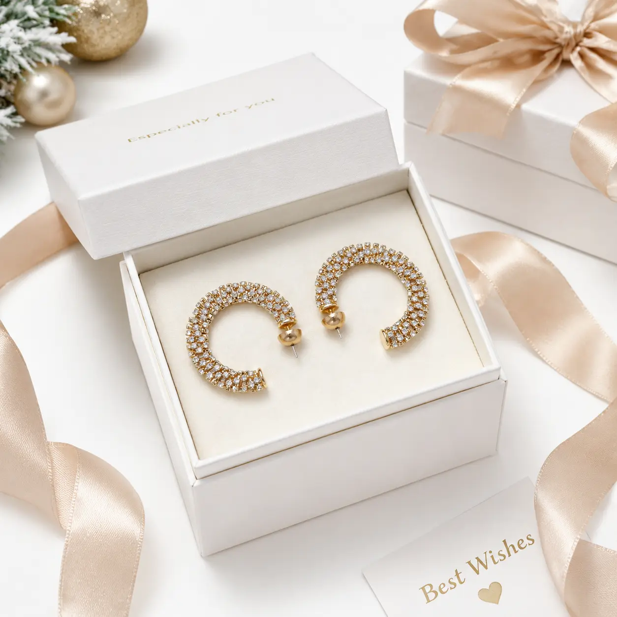 Female Geometric C-Shape Hoop Earrings - 1 Pair Retro Warm Metallic Statement Earrings, Light-Catching Daily/Evening Fashion Costume Jewelry, Wedding Party Gift with Free Gift Box