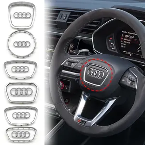 Audi Steering Wheel Emblem Cover, Four Ring Logo Decoration, Fits Q5 Q3 Q7 A3 A4 A6 S3, Upgrade Replacement, Damage-Free Installation