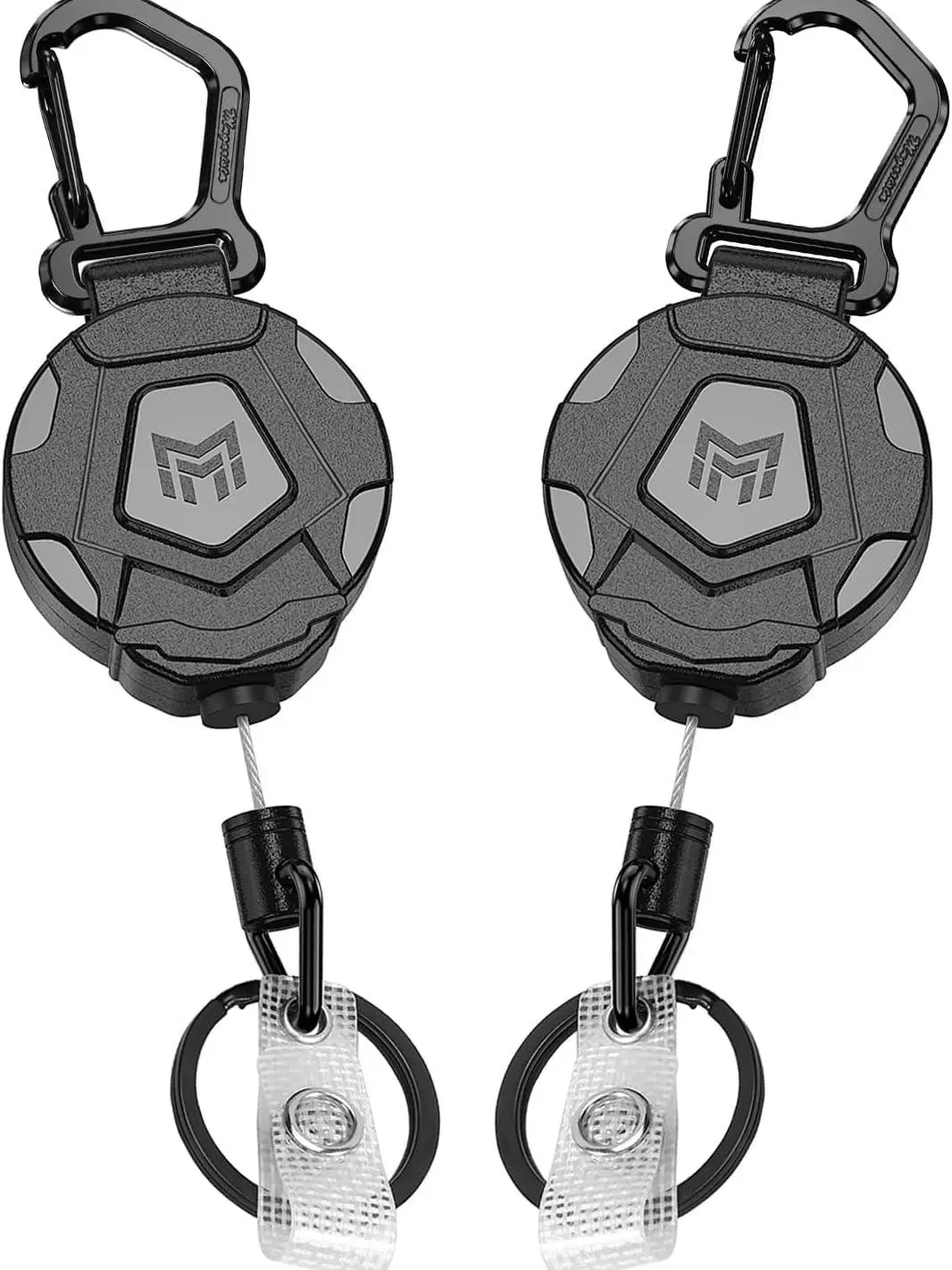 2-Pack Retractable Keychain, Heavy Duty Carabiner Badge Holder, Tactical ID Badge Reel Key Chain with 31.5” Steel Retractable Cord, 8.0 oz