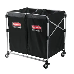 Collapsible X Cart - Commercial Industrial Laundry Cart with Wheels, Steel, Multistream - 2 (4 Bushel), 36" L x 7" W x 34" H, Black