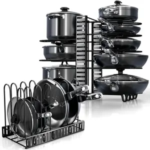 8-Tier Adjustable Under Cabinet Heavy-Duty Pots and Pans Organizer Rack, Perfect for Storing Pots Pans Lids, Easy Kitchen Organization and Storage