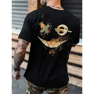 Men's Expression Print Round Neck Tee, Regular Fit Summer Clothes Casual Short Sleeve T-shirt for Summer, Men's Top for Daily Wear, Casual Streetwear Tops ,Men's Solid Color Crewneck Tee for Gym & Casual