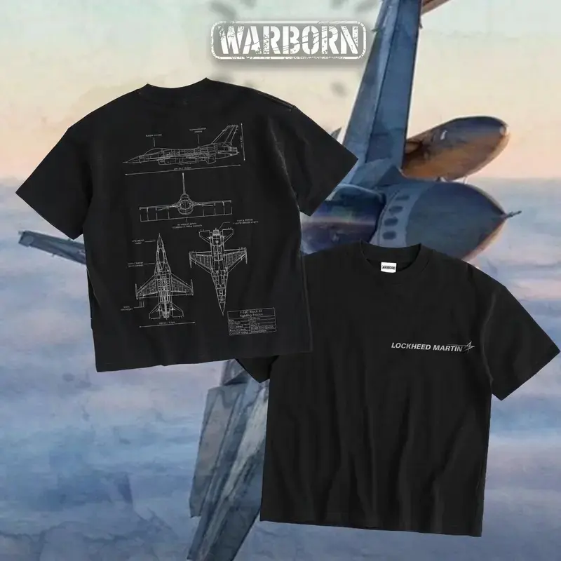WARBORN F-16 Fighting Falcon Double Sides Heavy Cotton T-Shirt/Hoodie  Vintage Graphic Tee Military Enthusiast Streetwear Clothing Gift for Men Breathable Printing