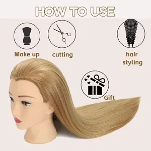 Mannequin Head 80% Human Hair 28“ Cosmetology Manikin Doll Head Mannequin Head for Braiding Hairstylists Cosmetology Students Practice Styling with Free Clamp (blonde) Wig Install Kit Wig Tool Wig Grip Band Wig Grip Cap Natural Fake Ponytail Wig Glue Stra