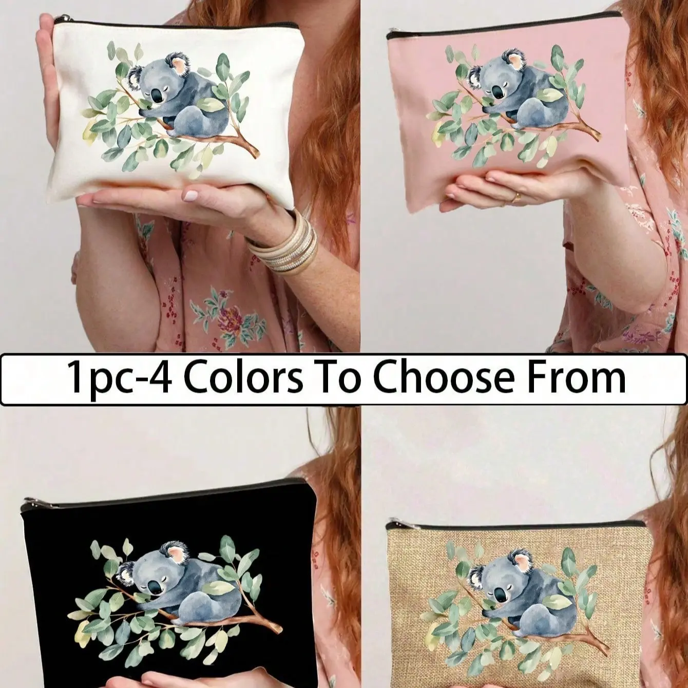 Watercolor Koala Pattern Travel Makeup Bag, Durable Polyester Zipper Pouch, Simple Design, Ideal for Women