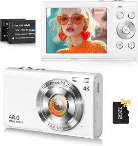 Digital Camera, 4K Vlogging Camera for YouTube Autofocus Cameras for Photography with 16X Digital Zoom, 48MP Compact Point and Shoot Digital Camera for Teens Adult with 32GB SD Card, 2 -White