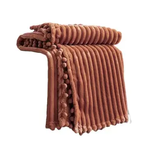 Caramel Soft Plush Fluffy Throw Blanket With Pompom Fringe big  blanket