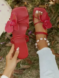 French Evening Breeze Women's Flat Casual Slide Sandals Summer Outdoor Wear One Strap Flower Design Dress Shoes Suitable for Dates Shopping Parties Business Commuting