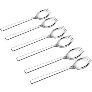 6-pack Salad Forks,1 1/2"Wide 18/10 Stainless Steel 8 1/4"Long Handle Spork - 2 In 1 spoon and fork,Spaghetti Salad Forks Fruit Appetizer Dessert set for Everyday Use Dinner Spoons