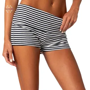 Women Low Waist Lounge Shorts Fold Over Skinny Pajamas Shorts Summer Casual Pj Bottom Sleep Shorts