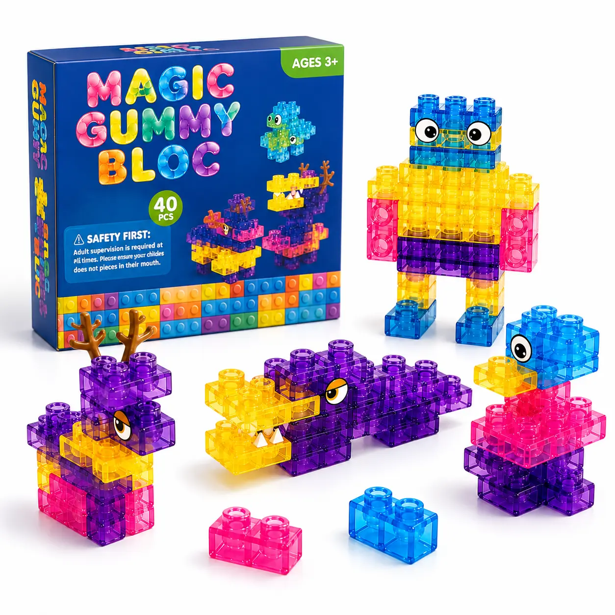 Squishy Jelly Building Blocks Toy Set, Soft Multi-Color Stacking Blocks for Kids, Safe Squeezable Sensory Play, Early Learning STEM Construction Toy Age 3+