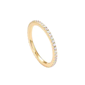 Golden Silver CZ Simulated Diamond Stackable Ring Eternity Bands for Women