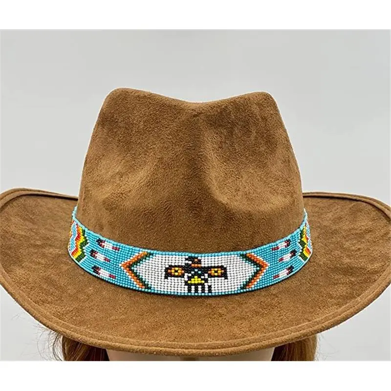 TURQUOISE WHITE THUNDERBIRD NATIVE STYLE INSPIRED EAGLE BEADED HATBAND H18/12