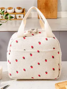 Lunch Bag for Work, Insulated Bento Box Handbag, Corduroy Strawberry Lunch Bag, Ice Pack Included, Perfect for Office Use, Lunch Cooler Bag, Corduroy Lunch Tote