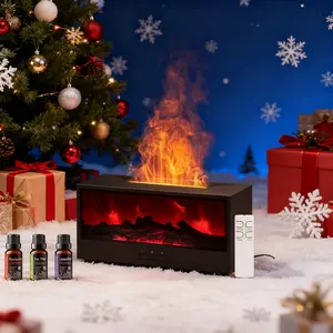 Simulated Fireplace Humidifier with Flickering Flame Light | Cozy Atmosphere Creator for Bedroom, Living Room & Office Desk Decor Colorful LED Aroma Diffuser 2-in-1 Air Purifier and Fragrance Machine