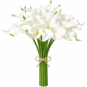 20 stems of white horseshoe lotus artificial flowers, PU vase real bouquet, elegant home decoration center, wedding bride bouquet, summer decoration