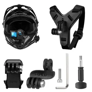 Motorcycle Helmet Mount Chin Mount with Centered Camera Lens Design, Action Cam Mount for Outdoor Sports Camera Gopro Hero 12/11/10/9, Insta360, Dji Osmo Action