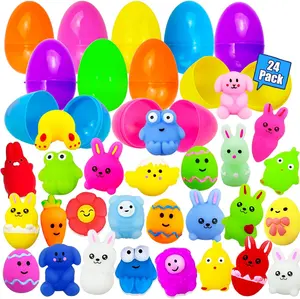 24-Pack Prefilled Easter Eggs with Mochi Squishy Toys for Kids Boys Girls Easter Party Favors Egg Hunt Basket Fillers Classroom Prizes Easter Birthday Gifts