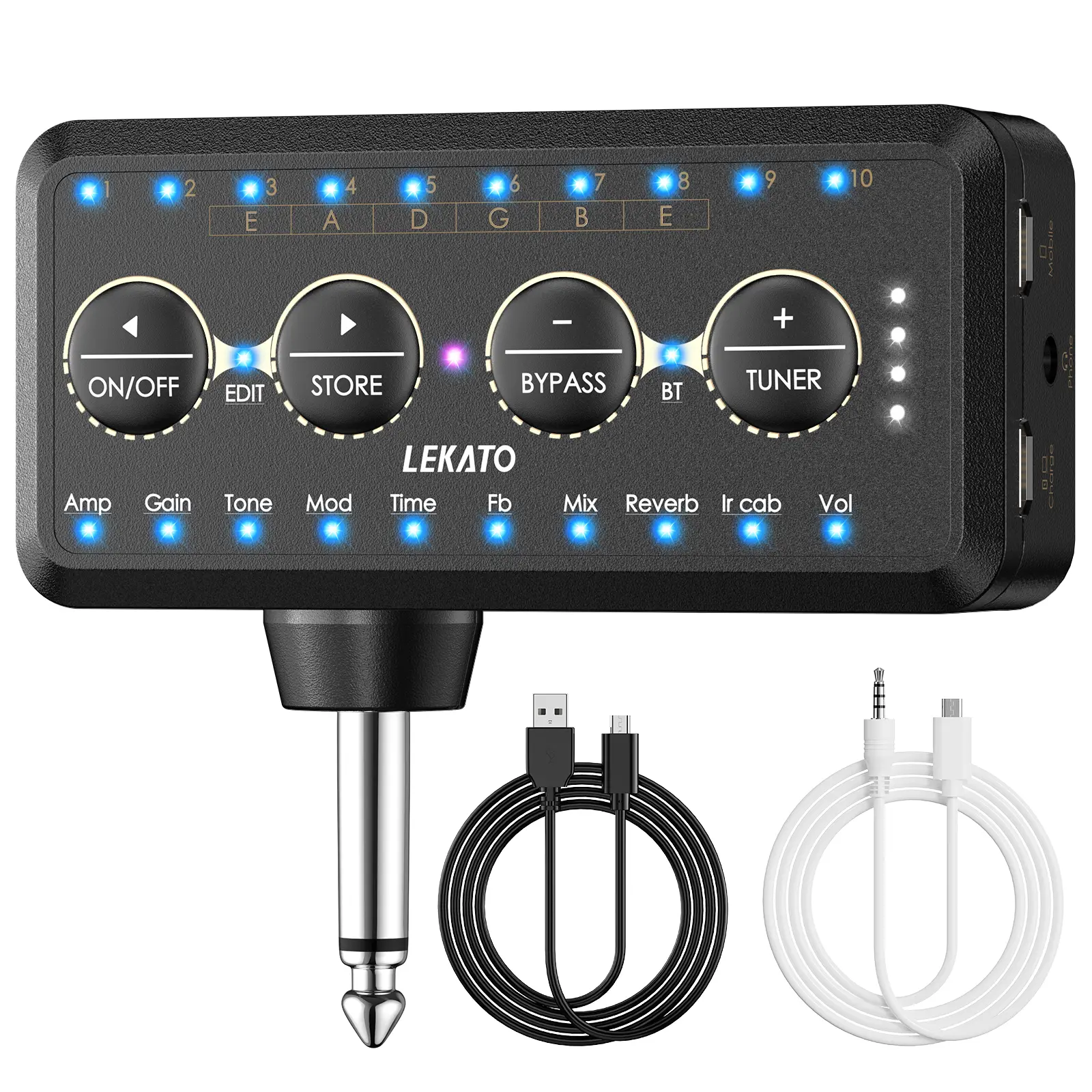 LEKATO PA-1 Guitar Headphone Amp, Rechargeable Micro Guitar Headphone Amplifier with Amp Models, IR Loading,Tuner, Bass Guitar Headphone Amp with Effects Delay Reverb Chorus Overdrive