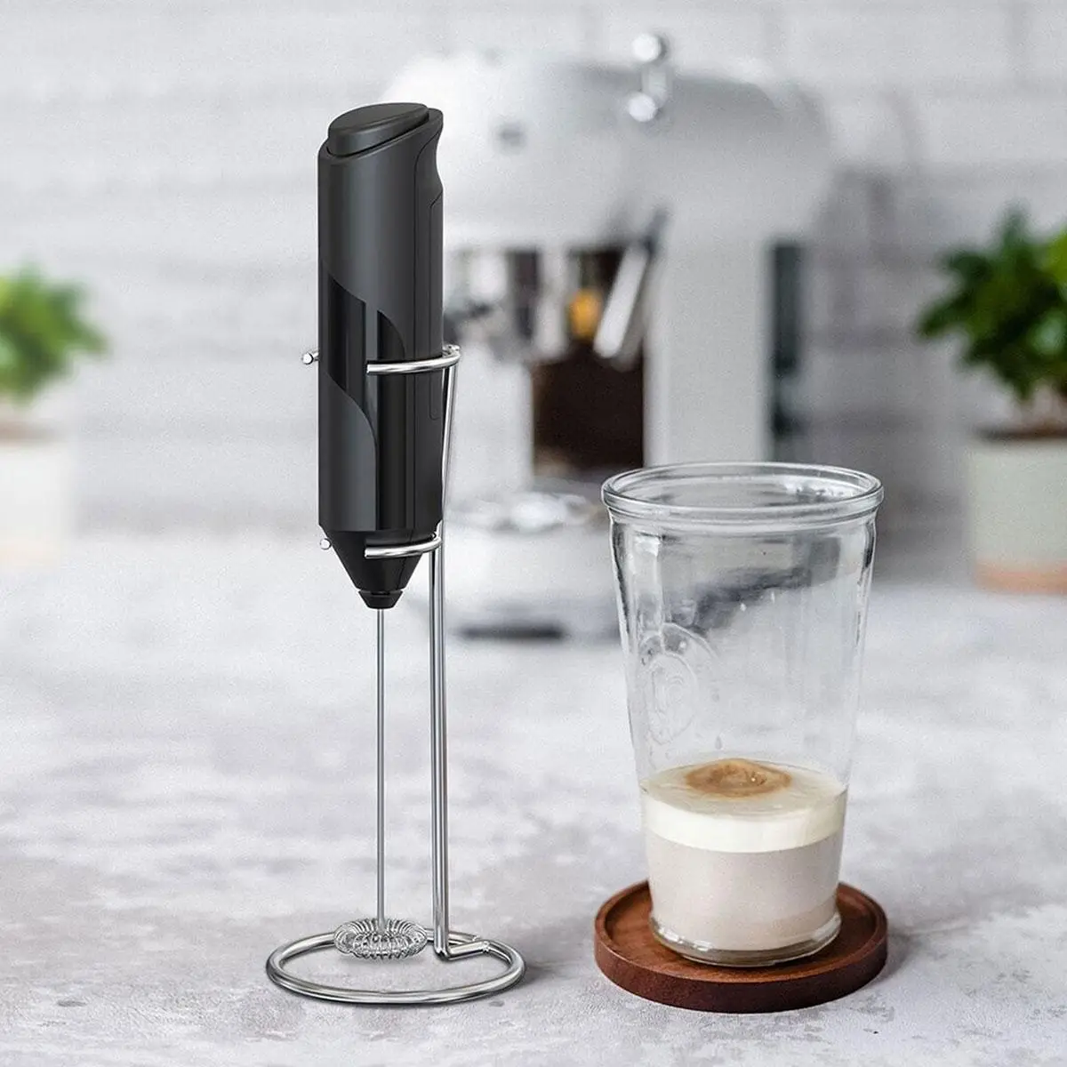 Electric Milk Frother, Portable Handheld Milk Frother, Stainless Steel Blender for Coffee, Cappuccino, Latte, French Milkshake, Hot Chocolate, Mini Dr