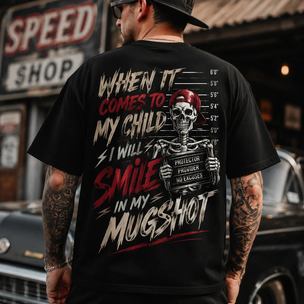 When It Comes To My Child I Will Smile In My Mugshot T-Shirt, Funny Parenting Humor Graphic Tee, Bold Mom Dad Statement Shirt, Casual Streetwear Cotton Short Sleeve, Lightweight Breathable Everyday Wear Tee, Sarcastic Quote Apparel, for Hus