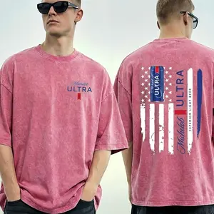 T-Shirt – Bold American Flag Design & Beer Can Graphic, Perfect for Beer Enthusiasts, Great for Casual Outings, Comfortable Fit & Stylish Look. Washed Cotton Streetwear Menswear