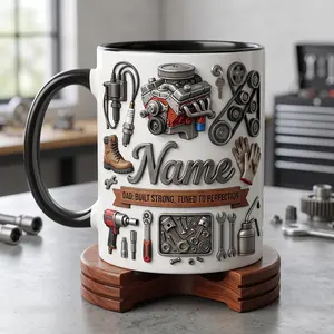 Personalized Auto Mechanic Dad Mug, Auto Engine Coffee Cup, Faux Effect, 2D Printed 3D Effect, gift for her, gift for him, gift for mom, gift for dad, gift for friend, birthday gift mug.