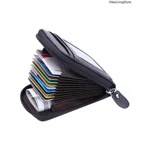 Men's PU Leather Wallet - Credit Card Holder with Card Slots, Zipper for Daily Business Use, Mens Wallet