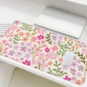 Floral Pattern Mouse Pad, 1 Count Rectangle Pastel Color Gaming Mouse Pad, Non-slip Rubber Base Stitched Edge Desk Pad for Desk Laptop Desktop, Office Girly Desk Accessories