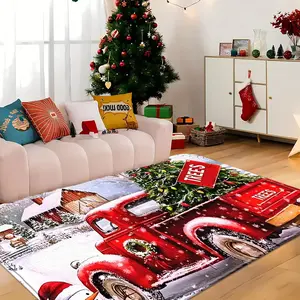 1pc Christmas Red Truck Imitation Cashmere Rug—Carrying Christmas Tree, "TREE" Design, Soft & Anti-Slip, Multi-Scene Use, Multiple Sizes Available