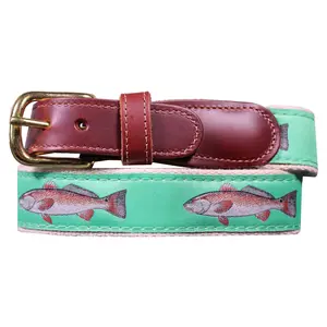 SoliVisk Men’s Nautical Embroidered Leather Tab Belt – Redfish Design  Proudly Made in USA