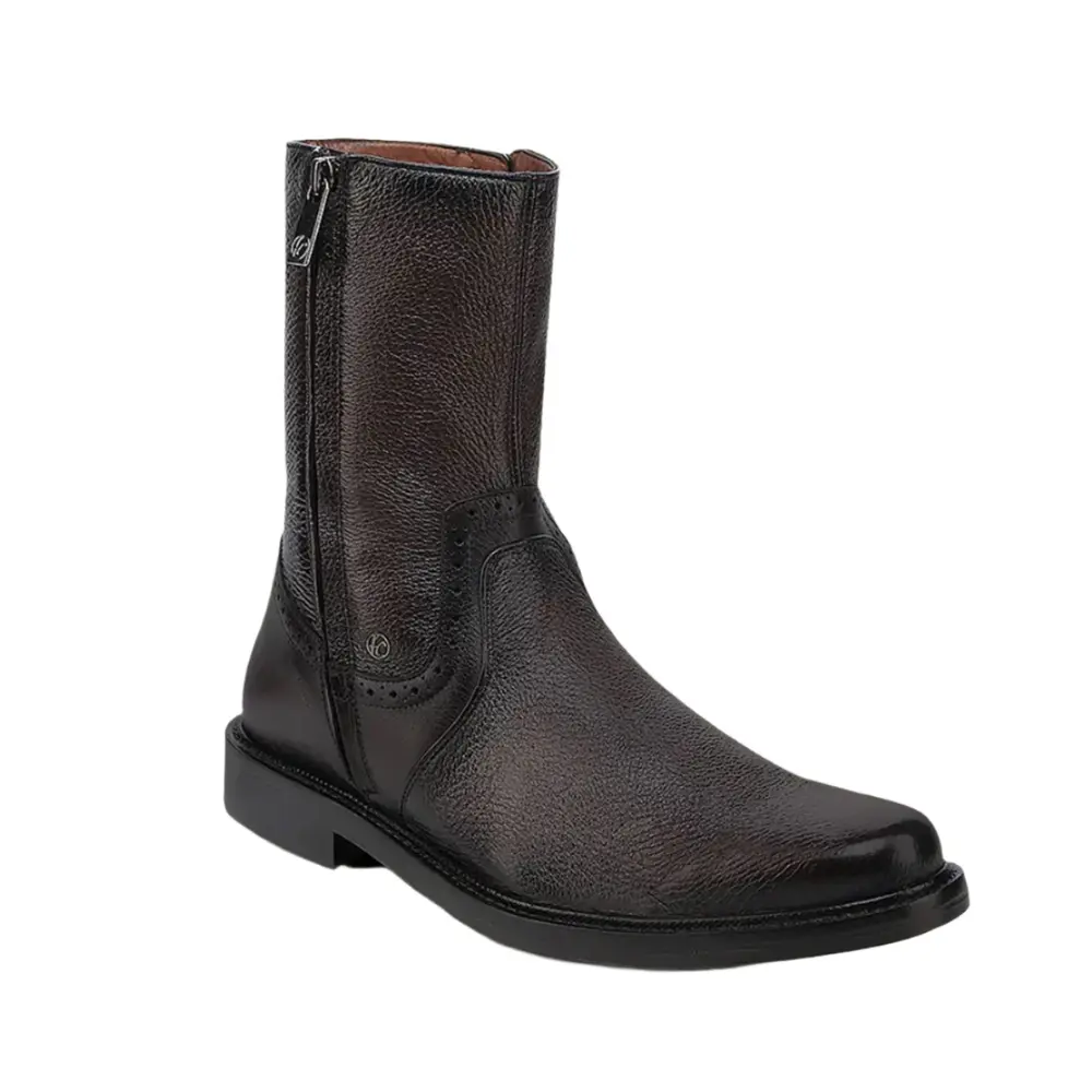 Cuadra Men's Genuine Deer and Bovine Leather Ankle Boot, Urban Style with Double Zipper and Anti-Slip All Season Sole, Shoe, Footwear, Design, Deer+Bovine