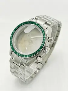 Silver Color 39.7mm Speedmaster Chronograph Watch Case with 20mm Stainless Steel Band, Fits Omg Japan Seiko Vk63 Vk64 Quartz Movement