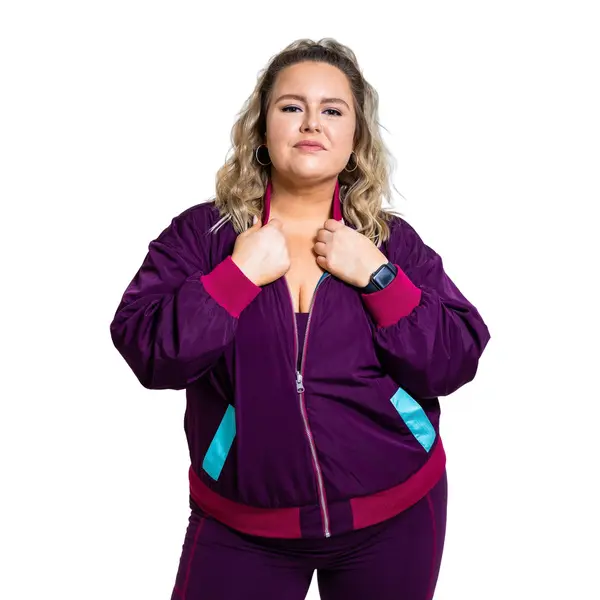 Active Booty Dancebreaker Reversible Bomber Jacket, Lightweight Zip Up Track Jacket for Women and Men, Retro Color Block Plum and Teal, Plus Size XS-5X