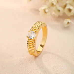 Charm Round Cubic Zirconia Inlaid Spiral Metal Ring For Women High Quality Copper Index Finger Gift