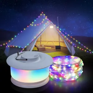 DEMILARE 2 in 1 Camping String Light, Quick Storage Portable outdoor string lights, 8 Flashing Modes and 4 Rhythm Modes Ambinet Light, 7 RGB Colors Tent Lights, Decorative Atomosphere Lights ,  LED String Light,SpringGlowUp