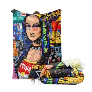 Mona Lisa Flannel Blanket, Creative High-Definition Print, Warm and Cozy, Office Nap Blanket, Sofa Blanket, Best Gift Choice