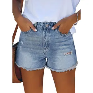 Jean Shorts Womens Summer High Waisted Denim Stretchy Ripped with PocketsGift