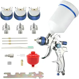 Professional Hvlp Spray Gun Blue, 1.3/1.7/2.0mm Nozzle, Filter Ball, Gravity Sprayer Kit, Paint Spraying Tool for Car Primer, Fence, House Painting, DIY
