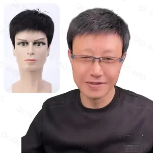 New Fashion 2025 Men'S Straight Wig-Human Hair Wig-Invisible Men'S Short Hair Toupee