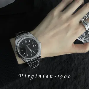 【Virginian1900】Fashionable Simple Calendar Waterproof Elegant Luminous Commuter Dual Push Butterfly Clasp Solid Stainless Steel Strap Quartz Movement Men's Watch Wristwatch