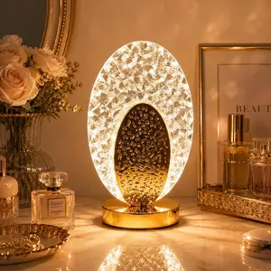 USB-Rechargeable Crystal Oval Table Lamp, Desktop LED Night Light, Three-Color Dimmable Acrylic Night Light, Acrylic Lamp with Gold Base—ideal for bedrooms, bedside tables, entryways, holiday decorations, and gifts; home decor lighting