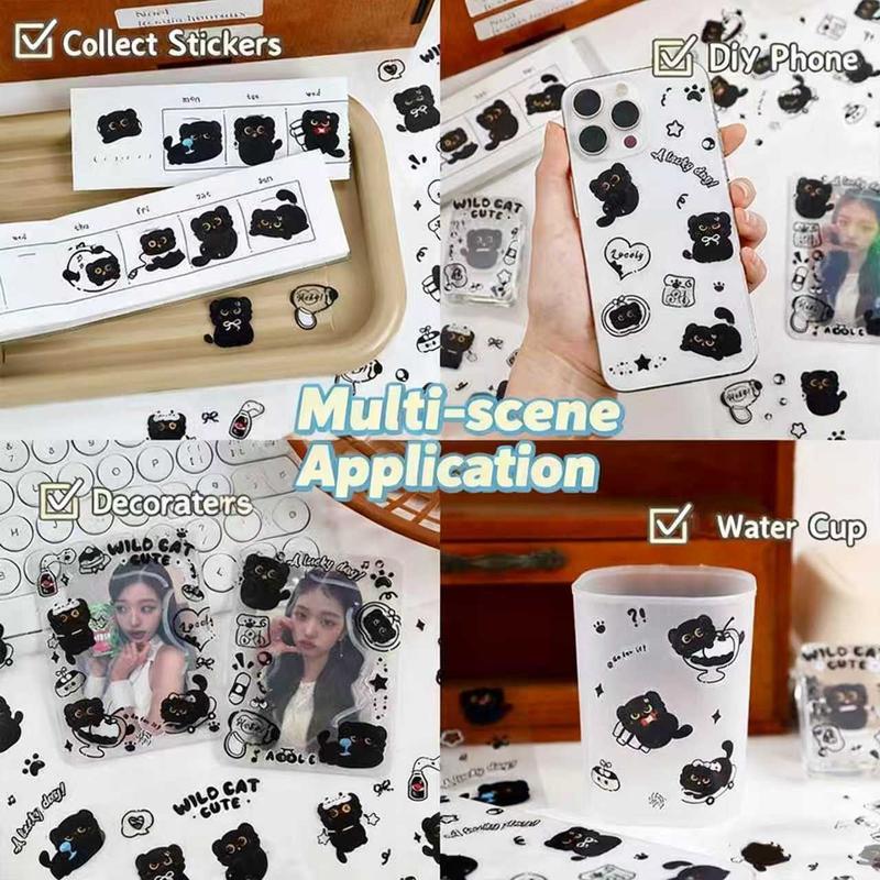 4 Sheets / Over 50 Stickers Little Black Cat Journal Stickers Waterproof PET 10cm x 8cm DIY Decorative for Water Cups Phone Cases Hello Cute Gifts for Girls Teens Great for BFFs, Lovers & Kids' Valentine Exchanges scrapbook supplies